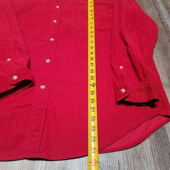 Vtg Corduroy Shirt Long Sleeve Button Up 80s 90s Cotton Red L Boxy Fit - Picture 5 of 6